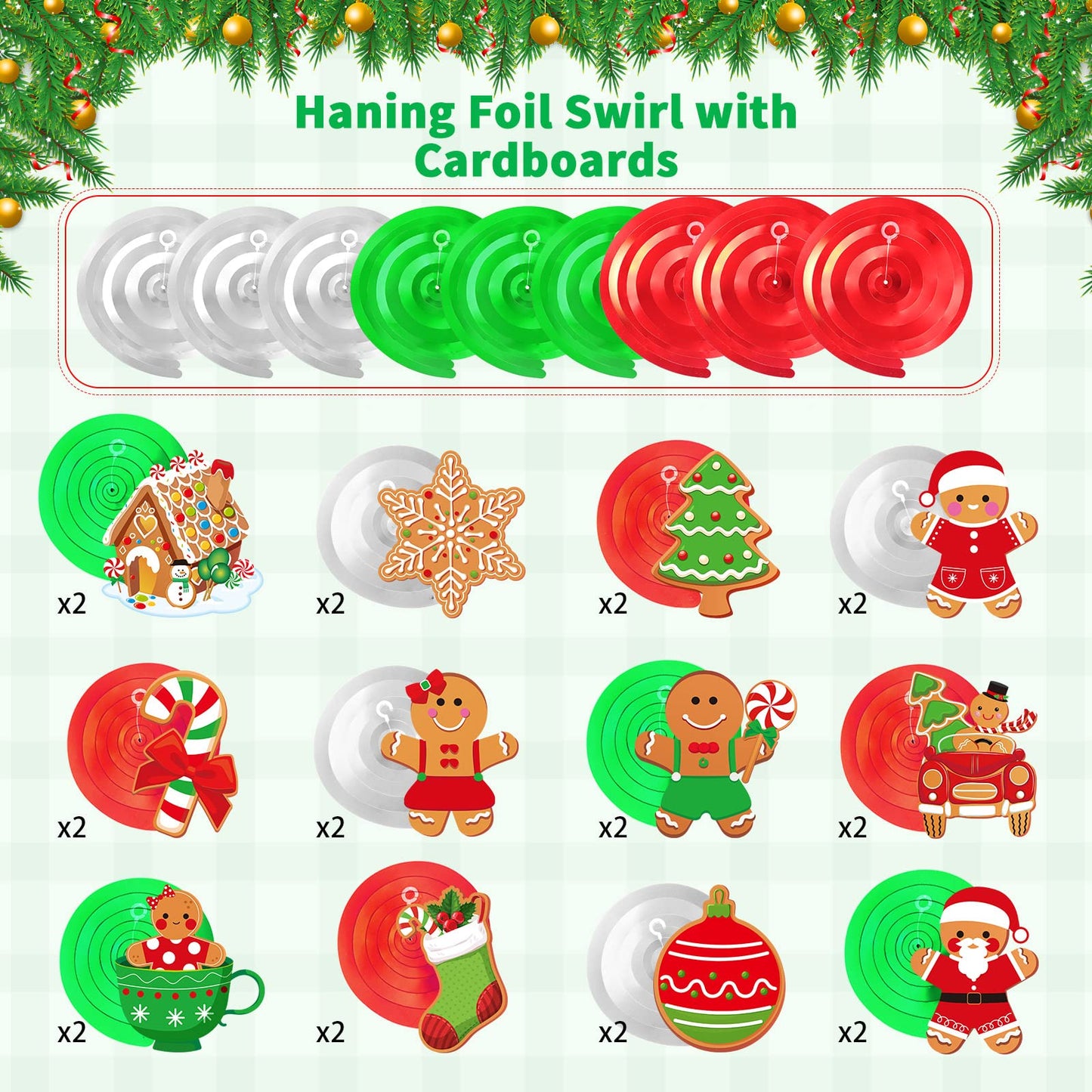 Zomiboo 53 Pcs Christmas Hanging Swirls Decorations Candy Gingerbread Man Elves Truck Red Cardinals Ceiling Decor Ornaments for Tree Xmas Holiday Party Supplies(Gingerbread)