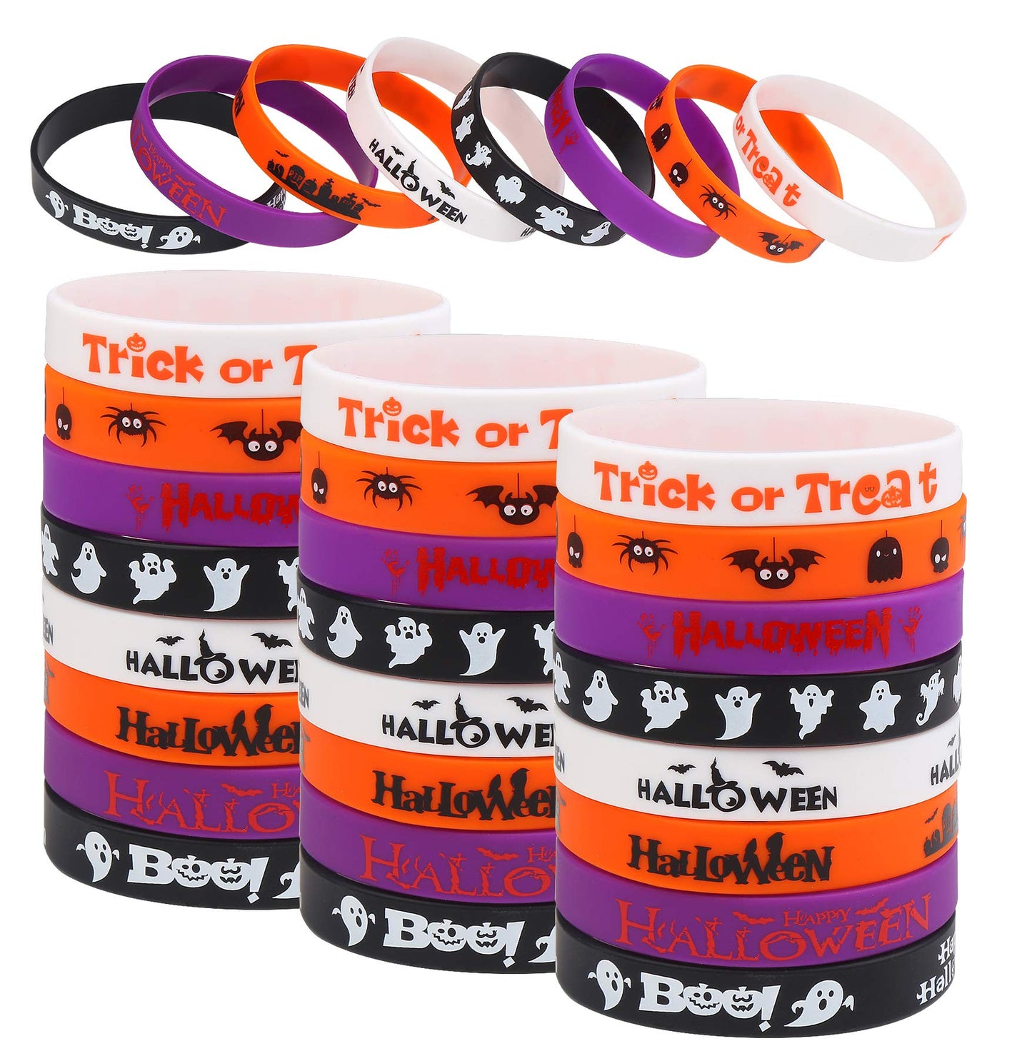 DIYASY Halloween Silicone Wristbands,40 Pcs Rubber Bracelets Halloween Party Favor Trick or Treat Gifts and Goodie Bag Fillers