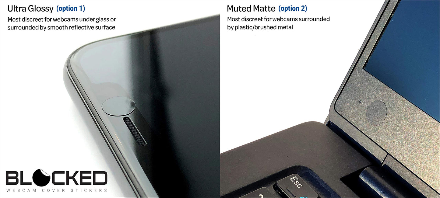 BLOCKED Webcam/Camera Vinyl Covers | Low-Tack Restickable Webcam Sticker | Multiple Sizes | Black 57-Pack Tabbed (Muted Matte)