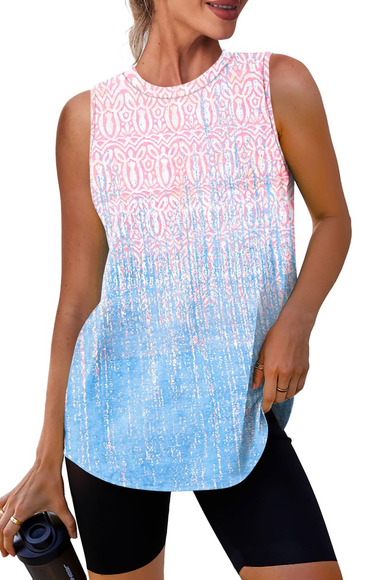 Womens Workout Tops Athletic Sleeveless Shirts Exercise Running Tank Tops Active Gym Tops Pink Blue XL