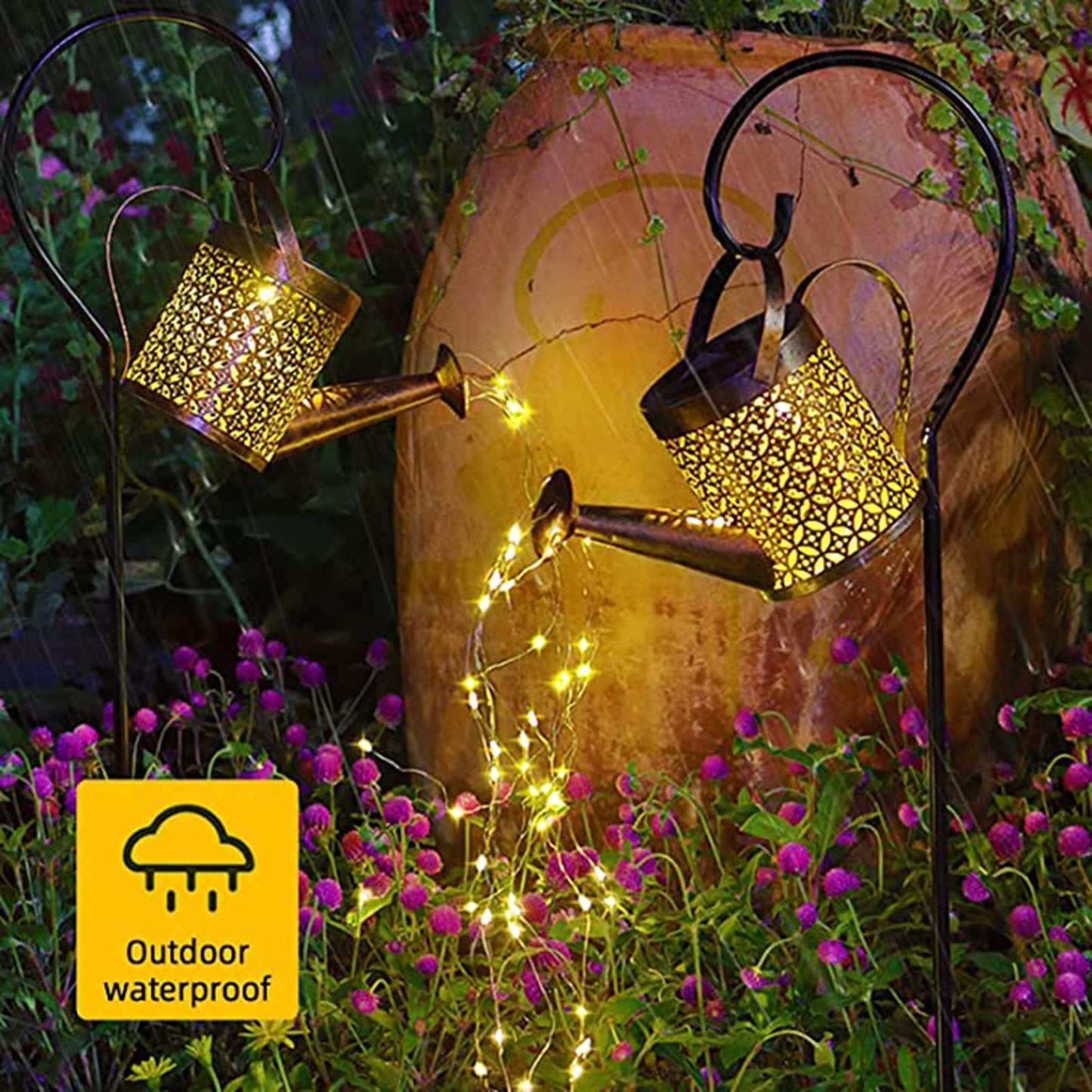 Solar Watering Can Lights, LED Solar Lantern String Light Outdoor Garden Waterproof Hollowed-Out Retro Metal Water Can Lights, for Garden Patio Yard Pathway Lantern Plant Decoration(with Bracket)