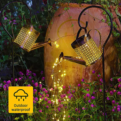 Solar Watering Can Lights, LED Solar Lantern String Light Outdoor Garden Waterproof Hollowed-Out Retro Metal Water Can Lights, for Garden Patio Yard Pathway Lantern Plant Decoration(with Bracket)
