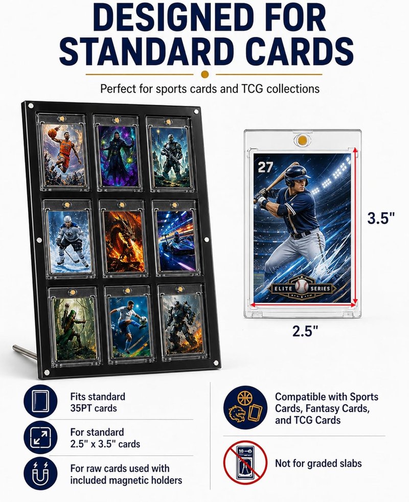 Acrylic Trading Card Display Frame - Wall Mount & Stand for 9 Cards | UV Protection for Sports & Gaming Collectibles