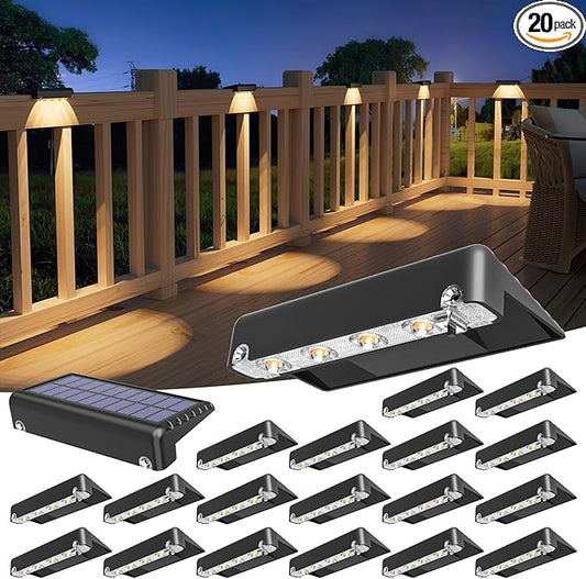 VOLISUN Solar Deck Lights 20 Pack, Warm White Glow LED Large Size Lamp, IP65 Waterproof Step Lights Outdoor for Deck, Step, Fence, Railing, Wall and Stairs (Black)