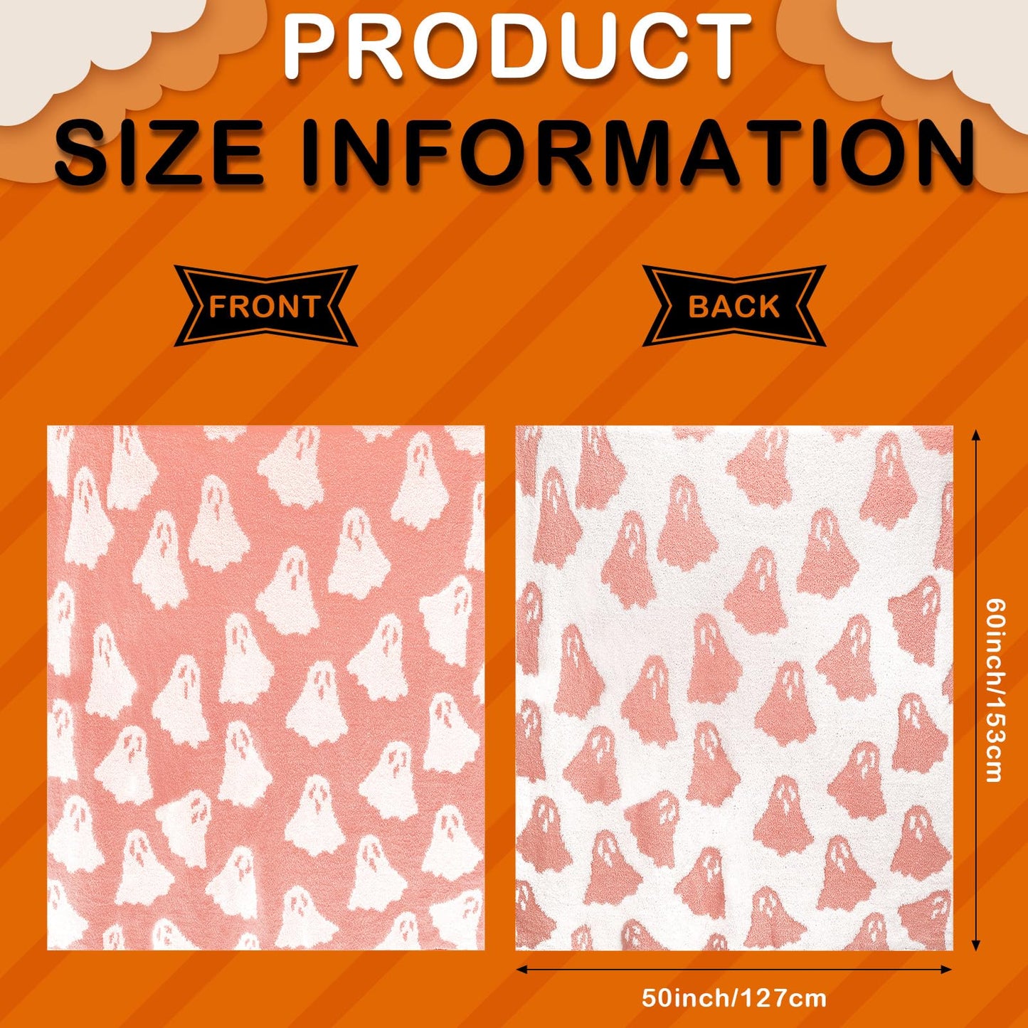 Tingjoo 50 x 60'' Halloween Microfiber Throw Blanket Pink Ghost Blanket Soft, Cozy, Fluffy for Living Room, Sofa, Bed (Ghost, Peach Pink)