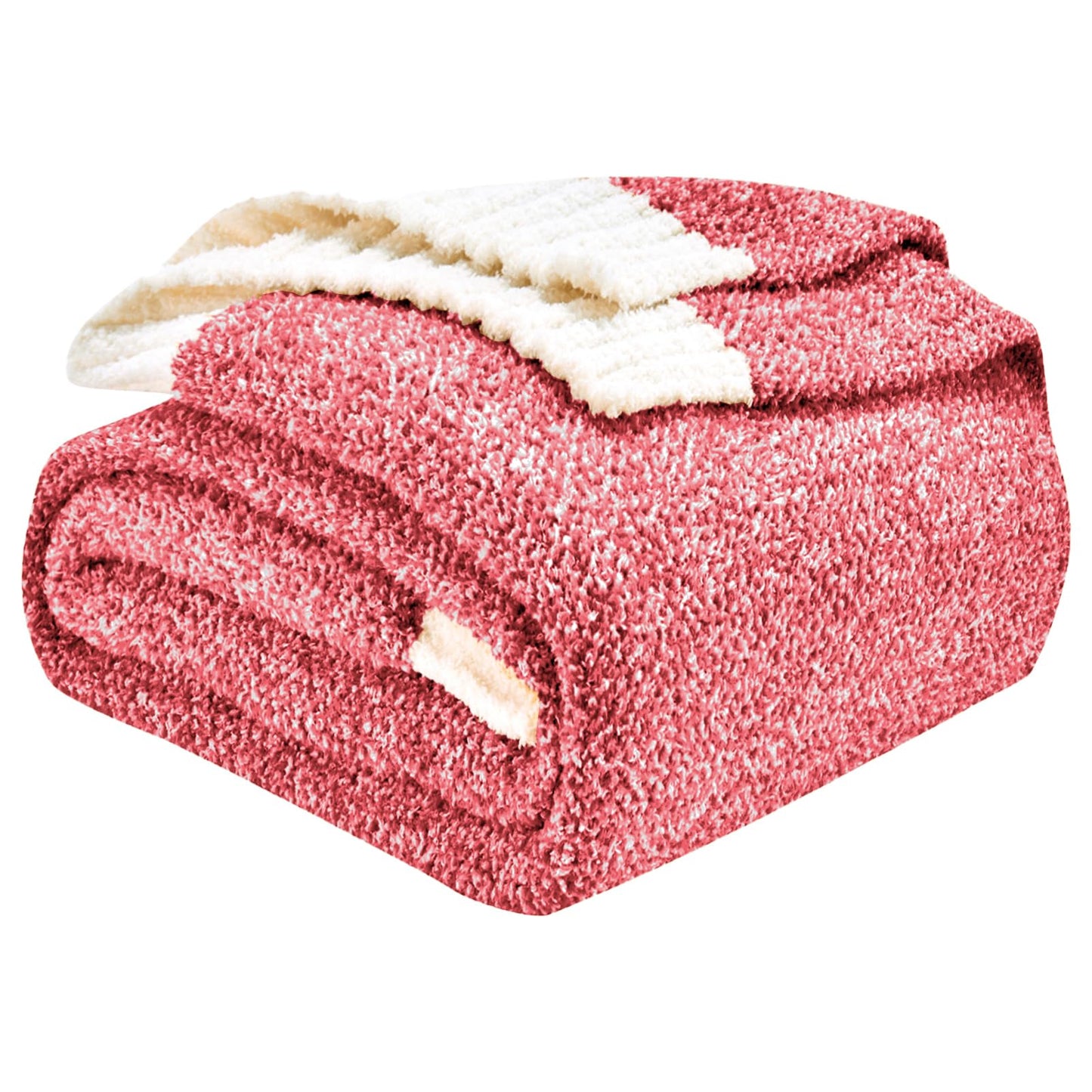 CozeCube Super Soft Fullfy Microfiber Reversible Knitted Blankets, Warm Cozy Fuzzy Plush Throw, Christmas red and White Melange Throw Blanket for Couch Bed Sofa, 50" x 60"