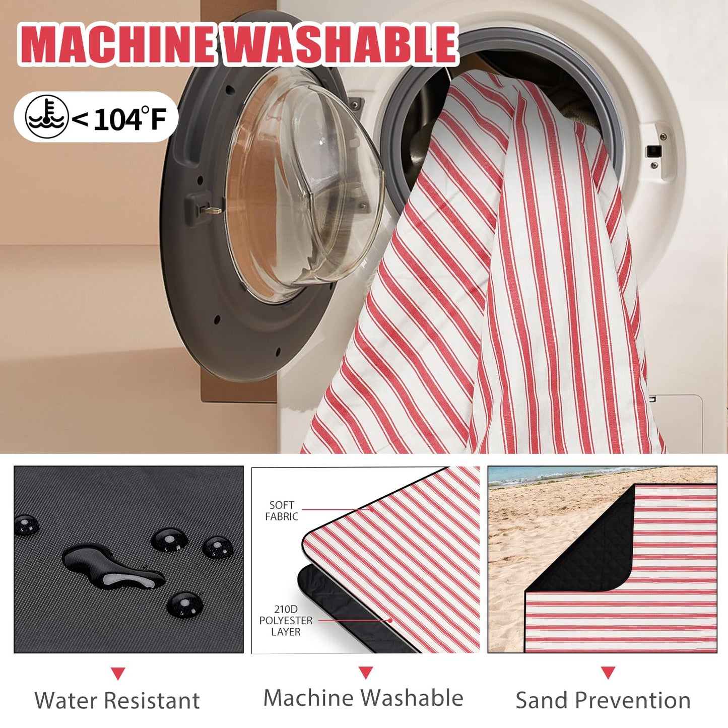 G GOOD GAIN Picnic Blankets Waterproof - Extra Large Outdoor Blanket Sand Free Foldable with Carry Strap for Beach, Camping, Park Grass, Hiking, Travel, Concerts, Indoor(Apple)