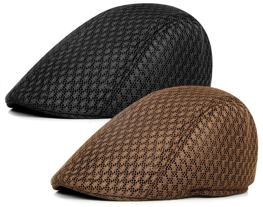 Xinveen 2 Pack Men's Mesh Cap Breathable Summer Newsboy Hat Beret Ivy Cap Irish Hiking Fisherman Hats