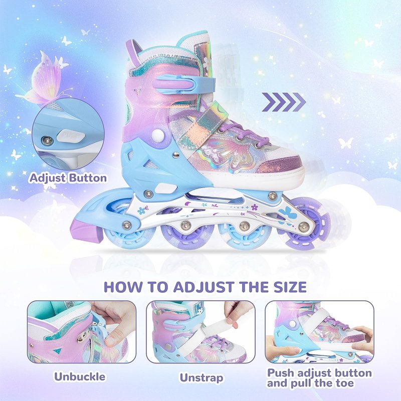 Kids Inline Skates for Girls and Boys -Purple Blades Roller for Kids Age 4 5 6 7- Adjustable All Light up Wheels Indoor Outdoor Sports Birthday Gift for Son and Grandson