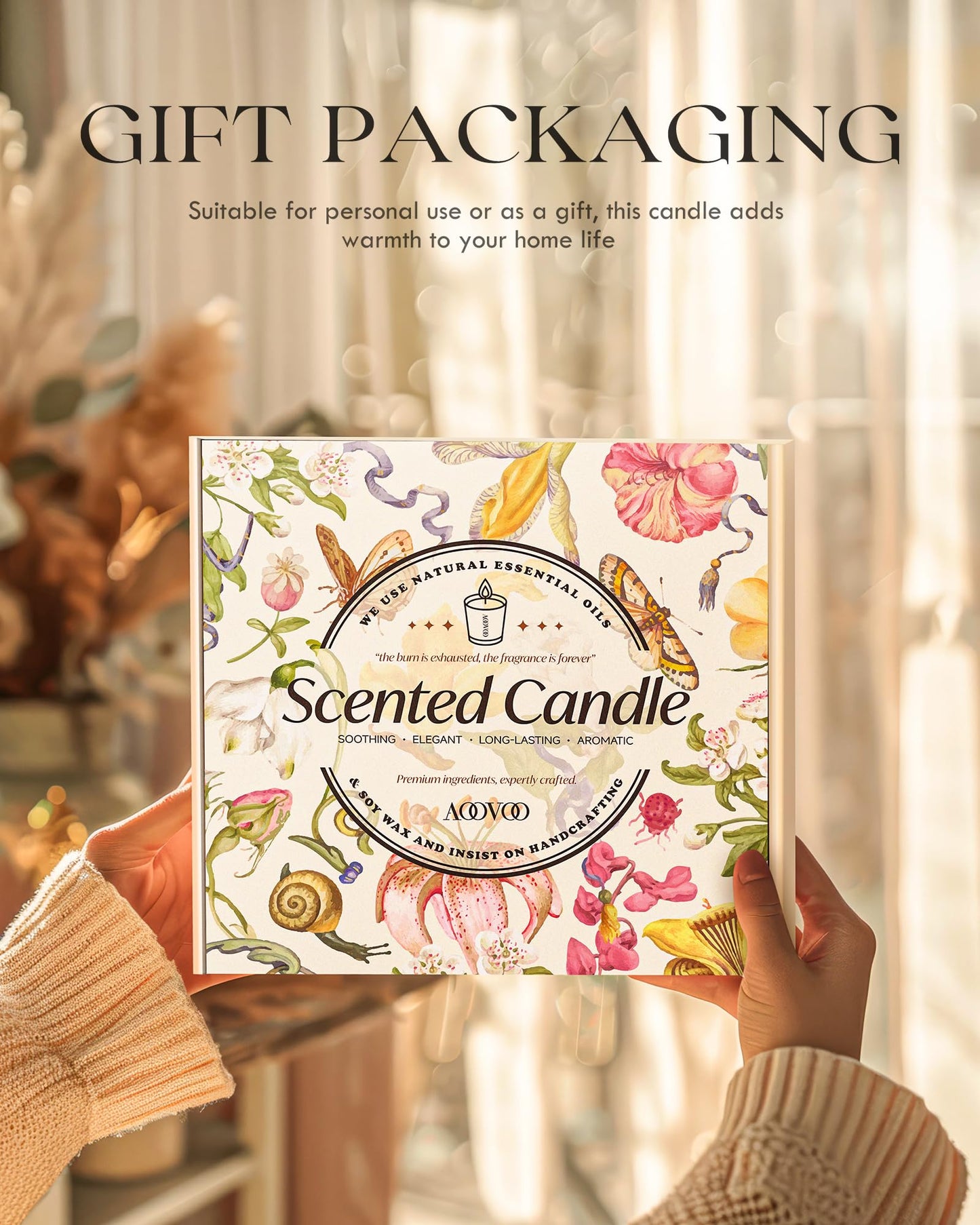 AOOVOO Fall Candles Set for Women - 4 Pack Candles for Home Scented, Aromatherapy Candle with Crystals Inside, 28 oz 200 Hour Long Lasting, Autumn Fragrance of Apple Pie/Cinnamon/Pumpkin/Nutmeg Beans