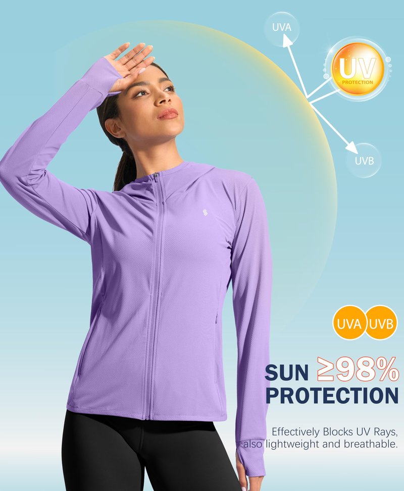 Soothfeel Women's UPF 50+ Sun Protection Hoodie Jacket Lightweight Long Sleeve Sun Shirt for Women with Pocket Hiking Outdoor Purple 3XL