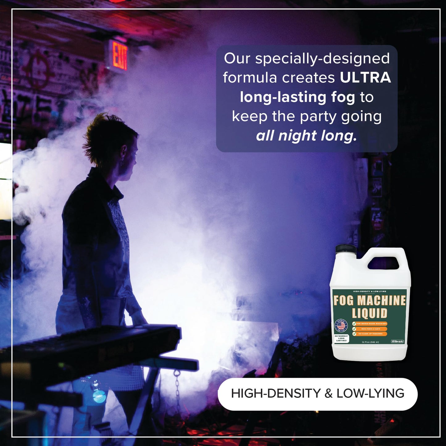 Fog Machine Liquid - 32 oz Tillbrook Fog Machine Fluid - High Density & Long-Lasting Fog Juice - Low-Lying, Universal, Water-Based Solution for Spooky Halloween Parties, Haunted Houses, & Concerts