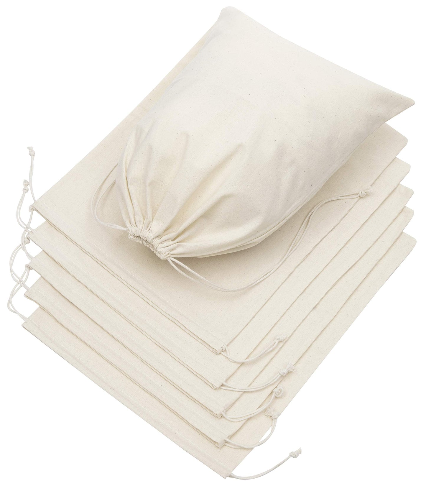 100 Percent Cotton Muslin Drawstring Bags For Shoes Storage Pantry Gifts (12 x 16 inch - 6 pack, Beige)