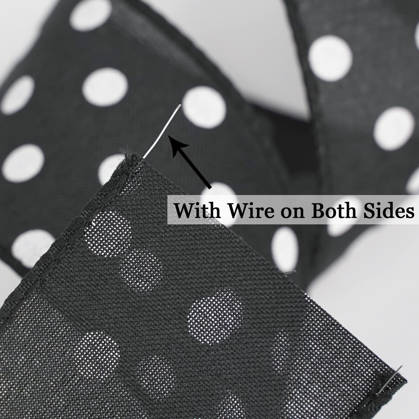HUIHUANG Black Polka Dot Wired Ribbon, 2.5 Inch X 10 Yards - Black and White Dot Burlap With Wire Edge for Crafts, Fall Wreath Supplies, Gift Wrapping, Basket Bows Decor