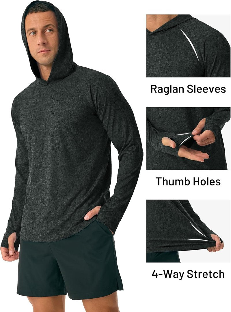 Men's UPF 50+ Sun Protection Long Sleeve Fishing Hoodie - Lightweight Athletic Rash Guard for Swim & Hiking