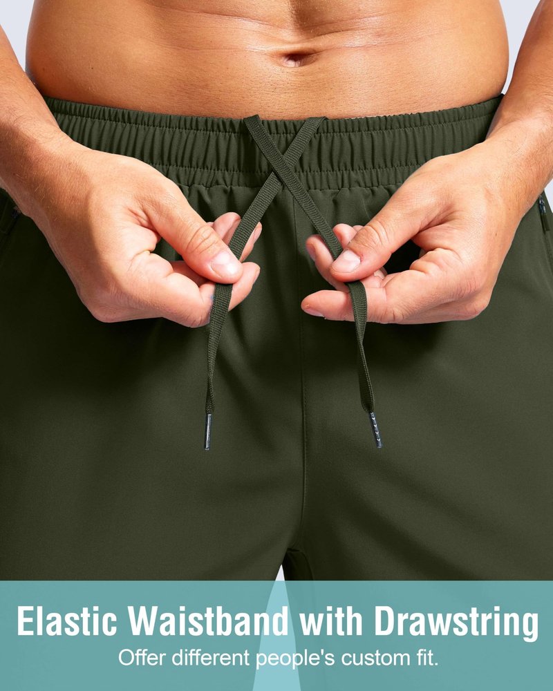 G Gradual Men's Athletic Running Shorts with Zipper Pockets Quick Dry 7"/ 5"/ 9" Workout Gym Shorts for Basketball Hiking(Olive,5M)