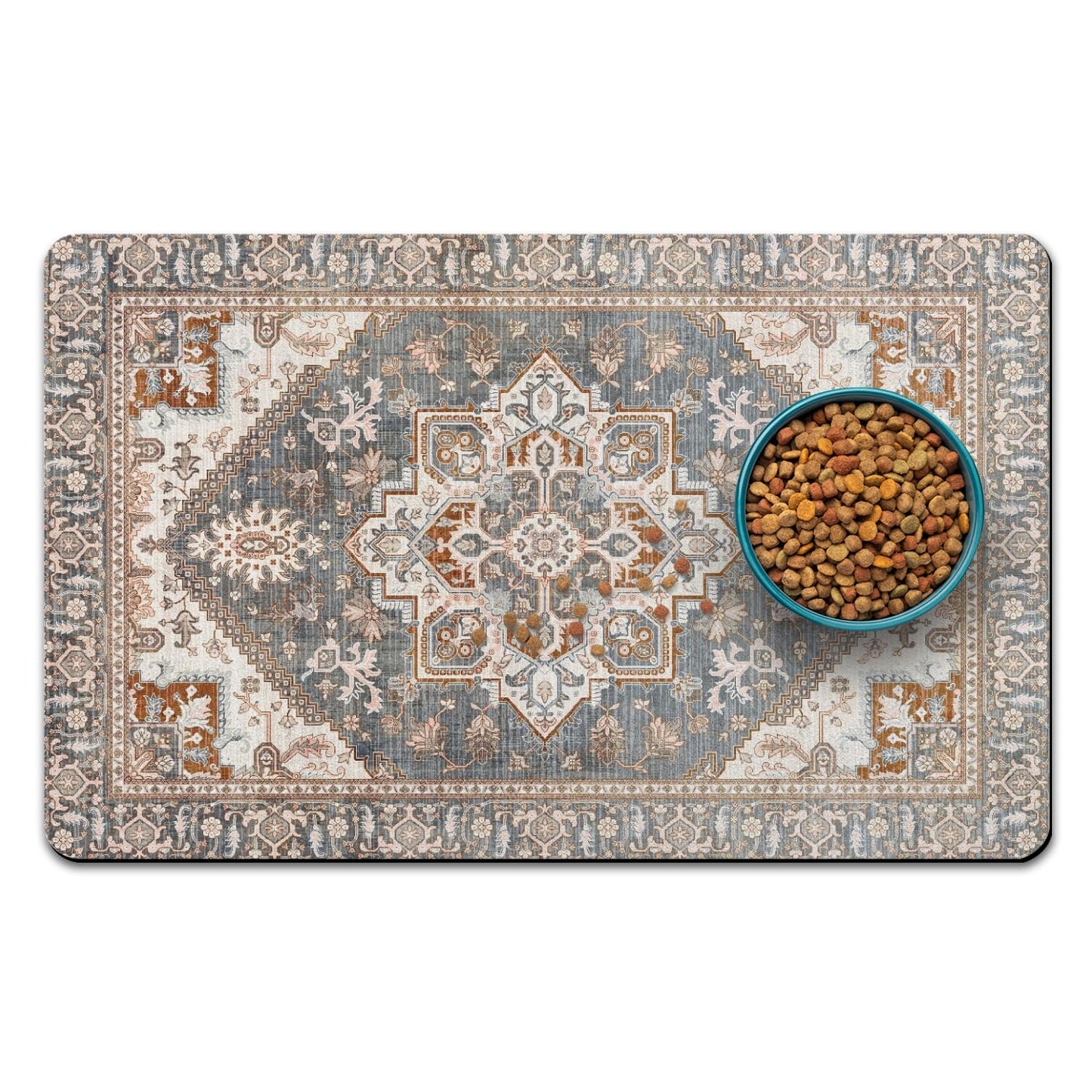 Dog Food Mats for Floors, Absorbent and Quick-Drying Pet Cat Food Mat,Anti-Fouling and Easy-to-Clean Pet Feeding Mat,Dog Bowl Mat for Messy Drinking Water Bowls.12 x20, Bohemia Style