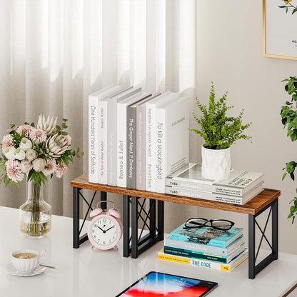 Honiter Desk Shelf, 15.7" Desktop Shelf Organizer, Freestanding Small Desktop Bookshelf, 2 Tier Independent Stackable Kitchen Counter Display Rack, Desk Hutch for Office, Dorm, Home