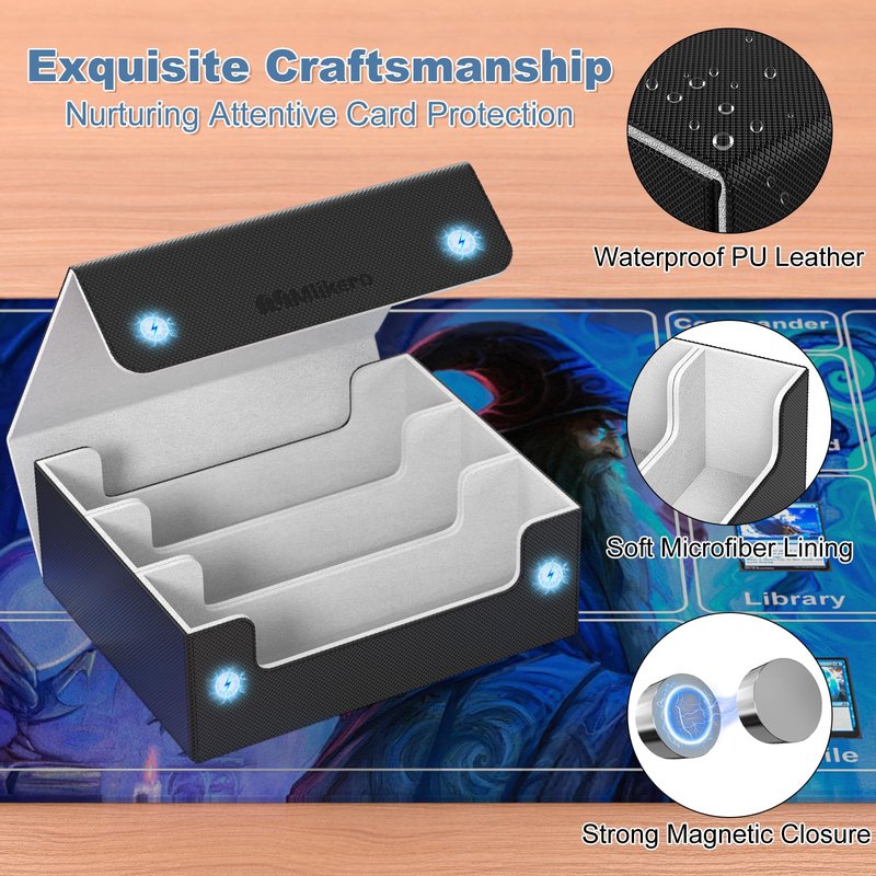 Mlikero Trading Card Storage Box, Bulk Card Storage for 1800+ Sleeved Cards, PU Leather Magnetic Closure Card Organizer with 10 Dividers & 3 Foam Stoppers, Fit for MTG, TCG and Sports Cards