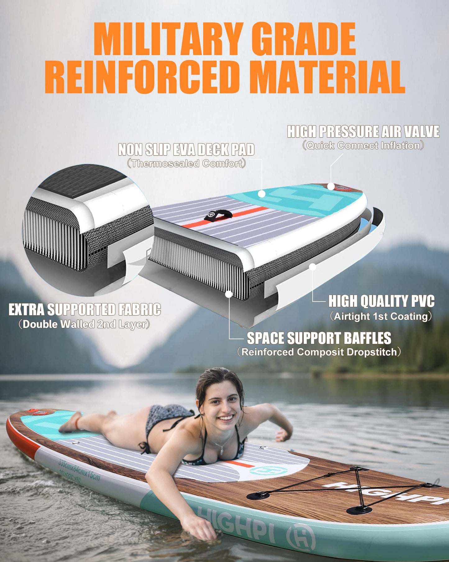 Highpi 11ft Inflatable Stand Up Paddle Board for Youth and Adults – Wide Sup with Premium Accessories, Blow Up Paddleboard for Surfing, Fishing, Yoga & More