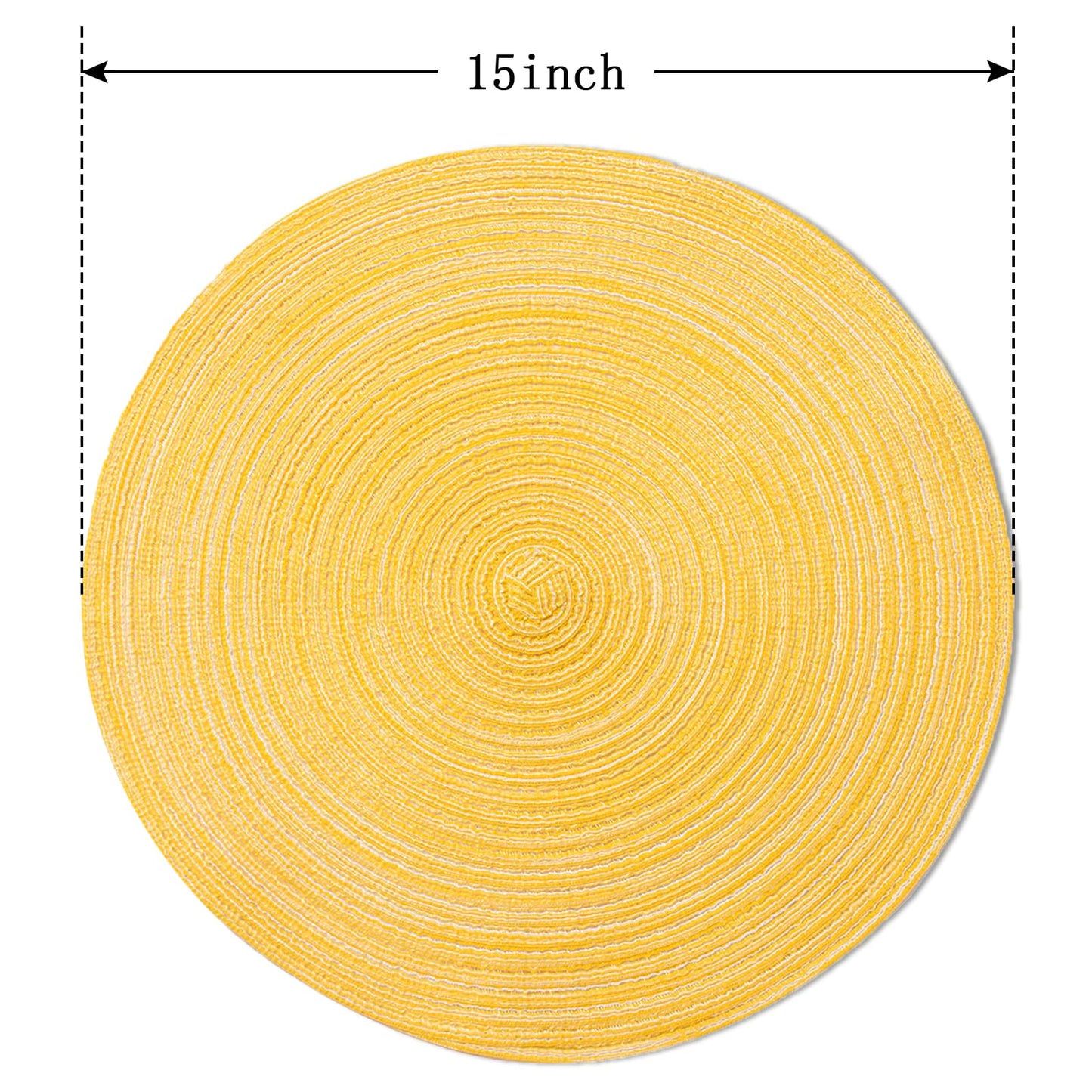 FunWheat Round Braided Placemats Set of 6 Place mats for Dining Tables Woven Heat Resistant Table Mats 15 inch (Yellow)