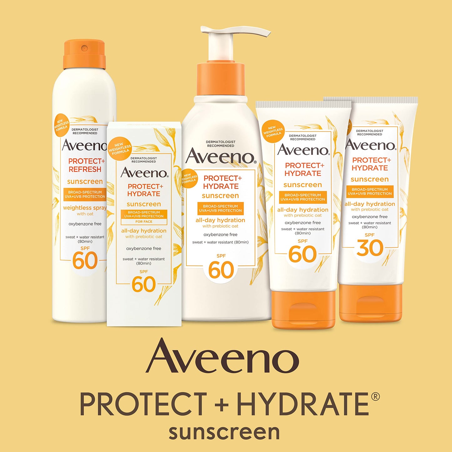 Aveeno Protect + Hydrate Sunscreen Moisturizing Body Lotion with Prebiotic Oat, Broad Spectrum SPF 60, Paraben, Oxybenzone & Oil Free, Weightless, Water & Sweat Resistant for Sensitive Skin, 12 Fl Oz