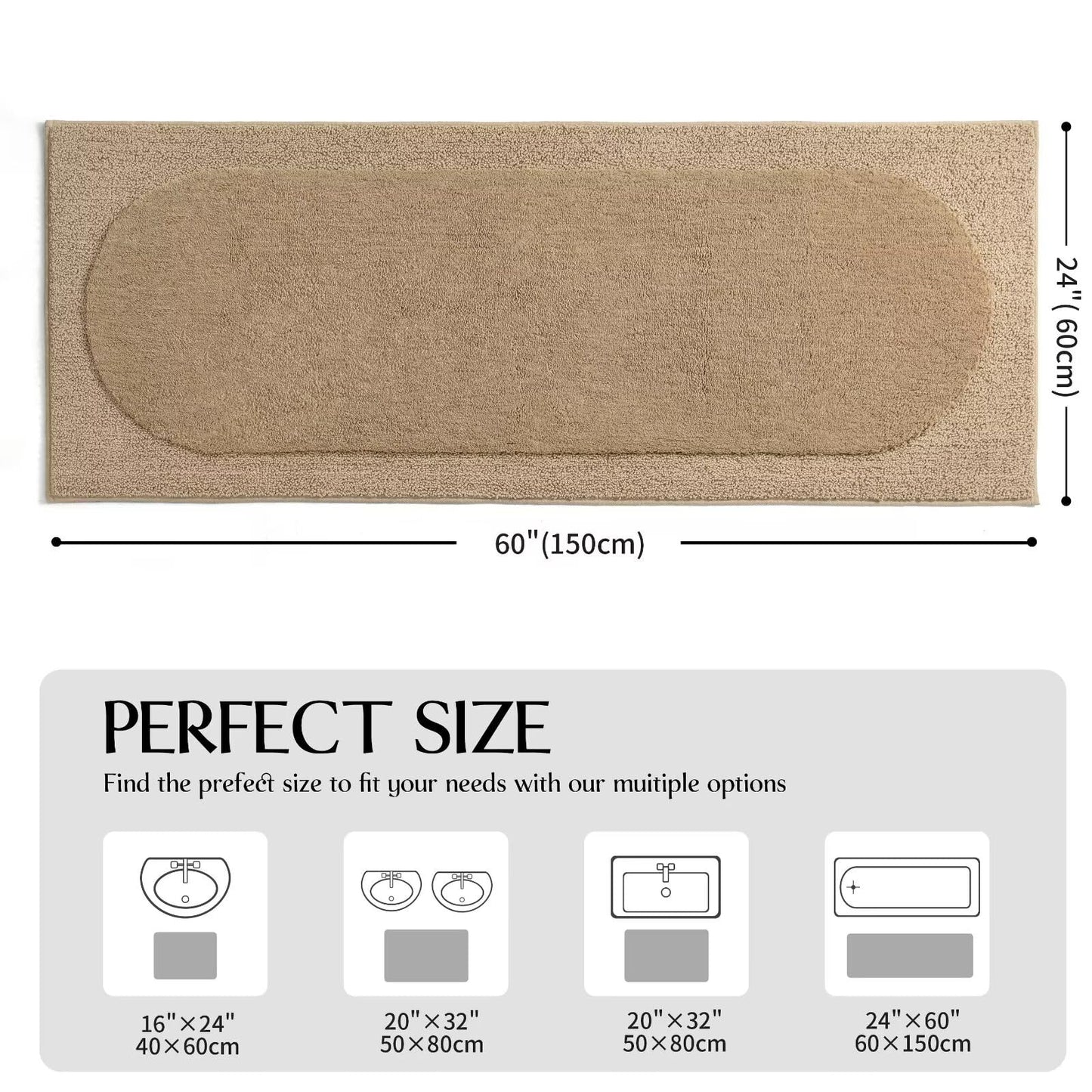 DEXDE Bathroom Runner 24"x60" - Ultra Soft Shaggy Long Bath Mat, Non-Slip Absorbent Plush Microfiber Rug for Bathroom Floor & Hallway, Machine Washable, Beige