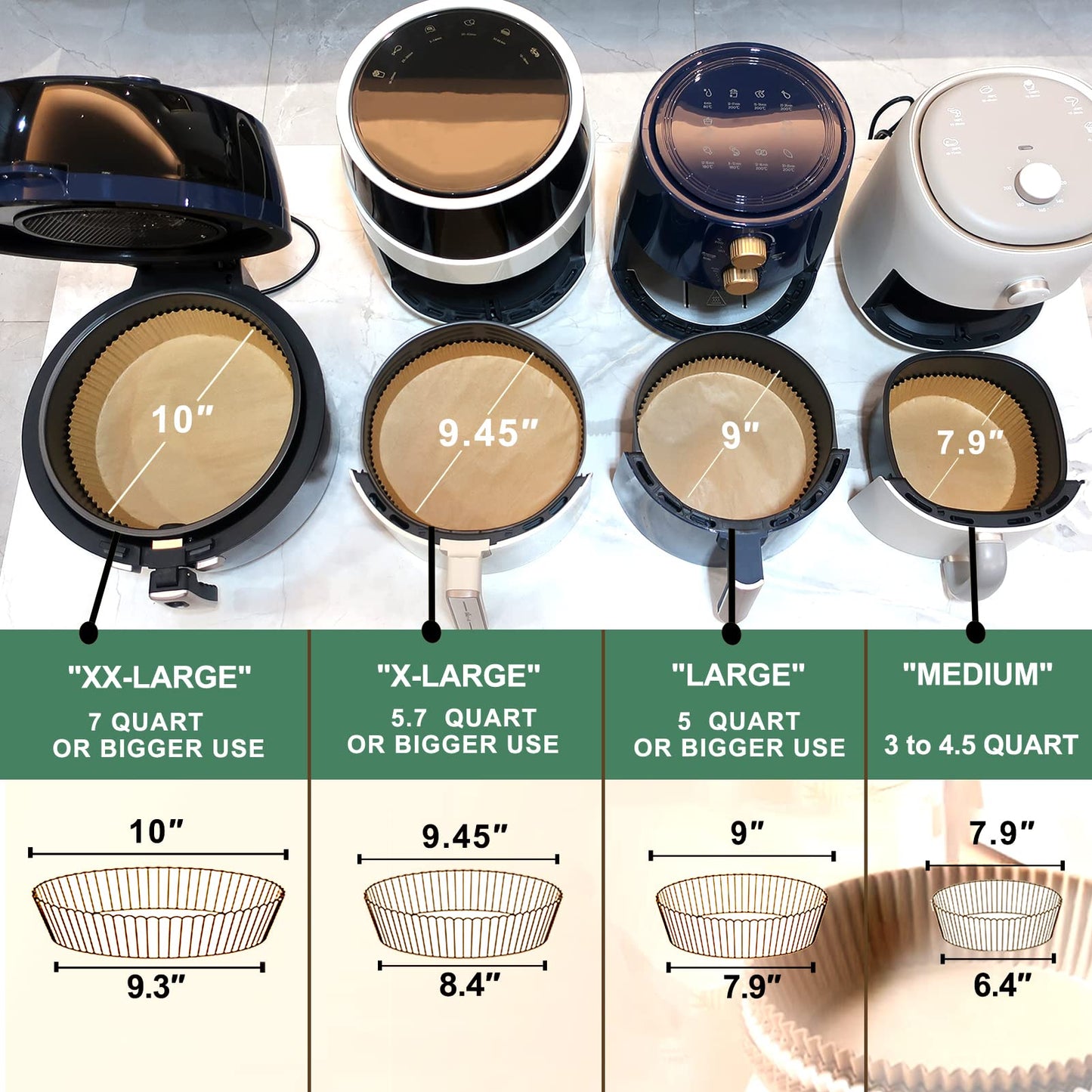 Air Fryer Liners Disposable 9 Inch, 9 inch Air Fryer Liners 125 Pcs Large Square Air Fryer Paper Liners for 5QT 6qt 8QT Air Fryer, Non-stick Parchment Paper for Frying, Baking