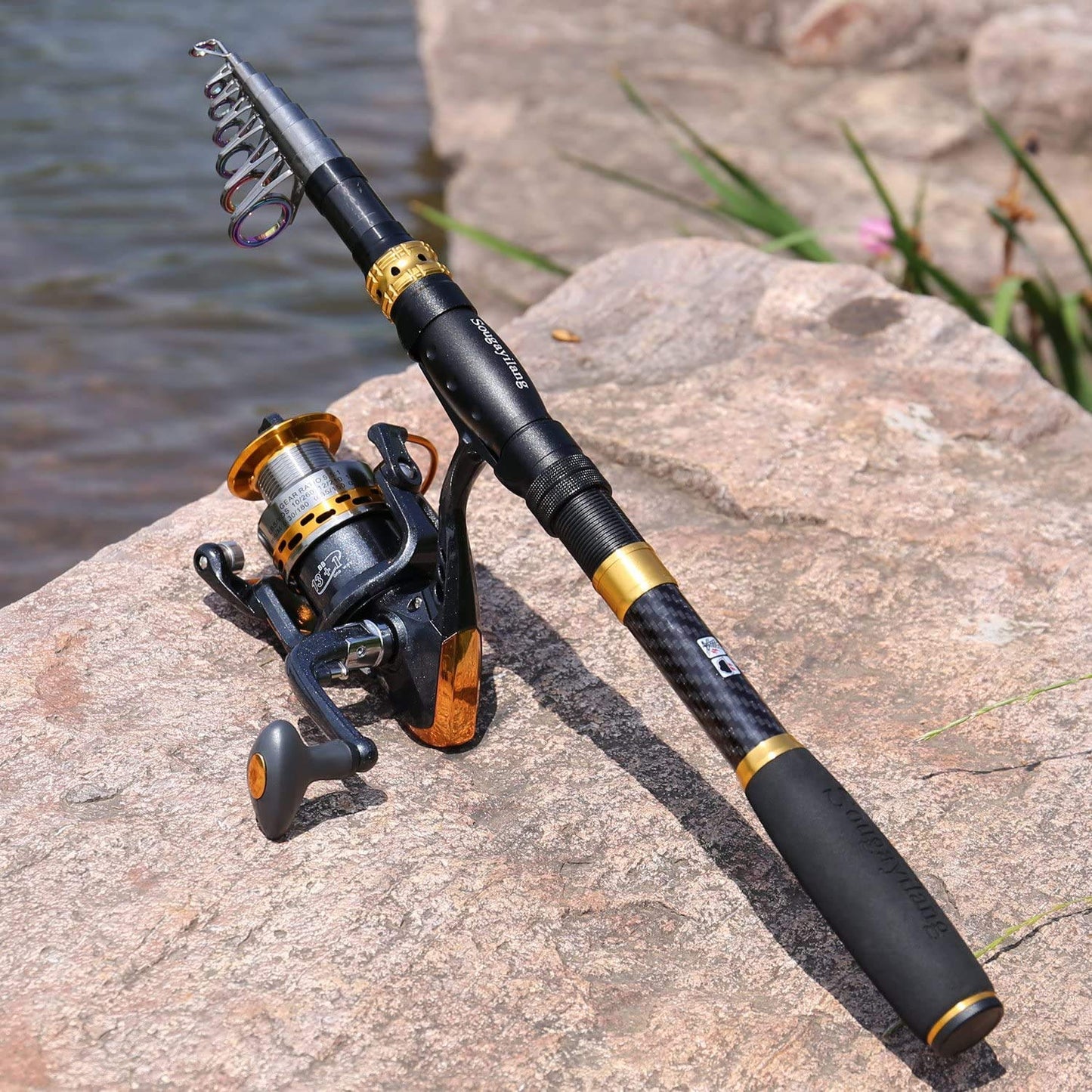Sougayilang Fishing Rod Reel Combos Carbon Fiber Telescopic Pole with Spinning Reel Line Lures, Fishing Gear Accessories for Travel Saltwater Freshwater Fishing-2.1M/6.89Ft