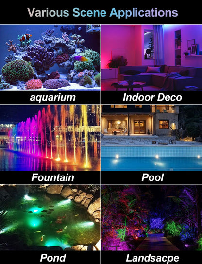 NATPOW Pond Lights Mains, Underwater Lights RGB with APP& Remote Control, Timer Aquarium Light, IP68, Multiple Scene Lighting, Submersible, for Aquarium, Garden, Yard, Pool, Fountain (6-in-1)
