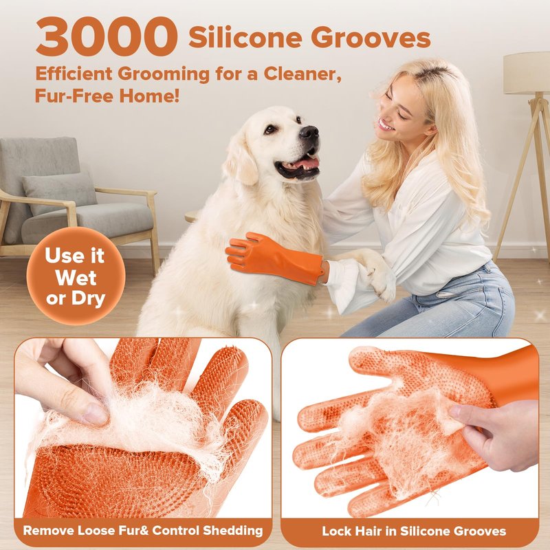 Augwind 6PCS Pet Grooming Kit for Dogs, Cats and Horses | Dog Washing Gloves | Cleanroom Gloves | Dog Bath Brush | Dog Bath Gloves | Dog Shampoo Brush | Dog Bath Supplies (Orange)