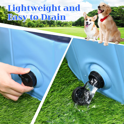 Foldable Dog Bath Swimming Pool Plastic Kiddie Pool Professional Tub Collapsible Grooming Bathtub for Pets Kids Baby and Toddler, 32 x 8 Inches Blue (Blue, S - 32'' x 8'')