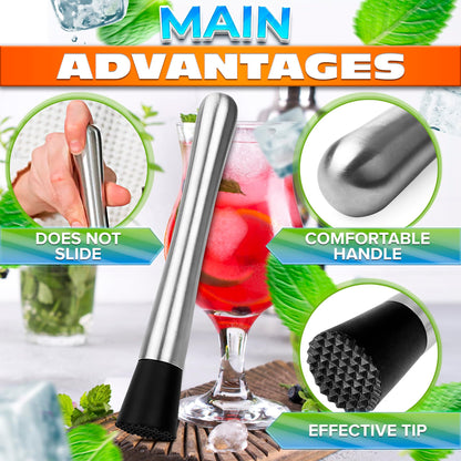 8 Inches Drink Muddler for Cocktails – Stainless Steel Muddler Tool with Textured Head, Lightweight Build – Fruit Smasher for Drinks, Mojitos, Avocado, Herbs, Spices & Ice Crushing Bar Tool for Mixing
