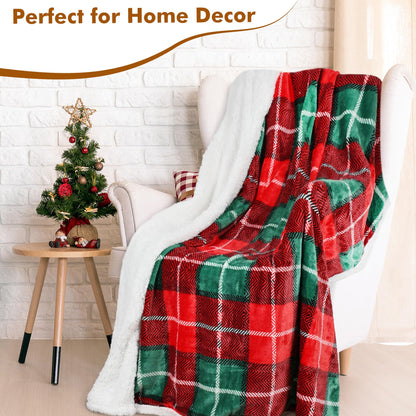 Red Buffalo Plaid Christmas Throw TV Sherpa Blanket 50" x 60", Super Soft Warm Comfy Plush Fleece Bedding Couch Cabin Decorative Throw Blanket