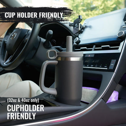 Fijinhom 32oz Tumbler, Insulated Stainless Steel Water Bottle with Straw, Cover Cap, Leak Proof Travel Tumbler with Handle, BPA-Free, Cupholder Friendly, Gifts for Women & Men, Black