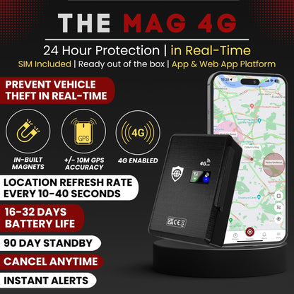 SafeTag Mag 4G – Rechargeable Magnetic 4G LTE GPS Tracker, Car, Van, Motorbike, Caravan, etc. 34-195 Countries, 90 Day Standby, Real Time Tracking and Alerts, 7 Day Free Trial+SIM Included, UK Company