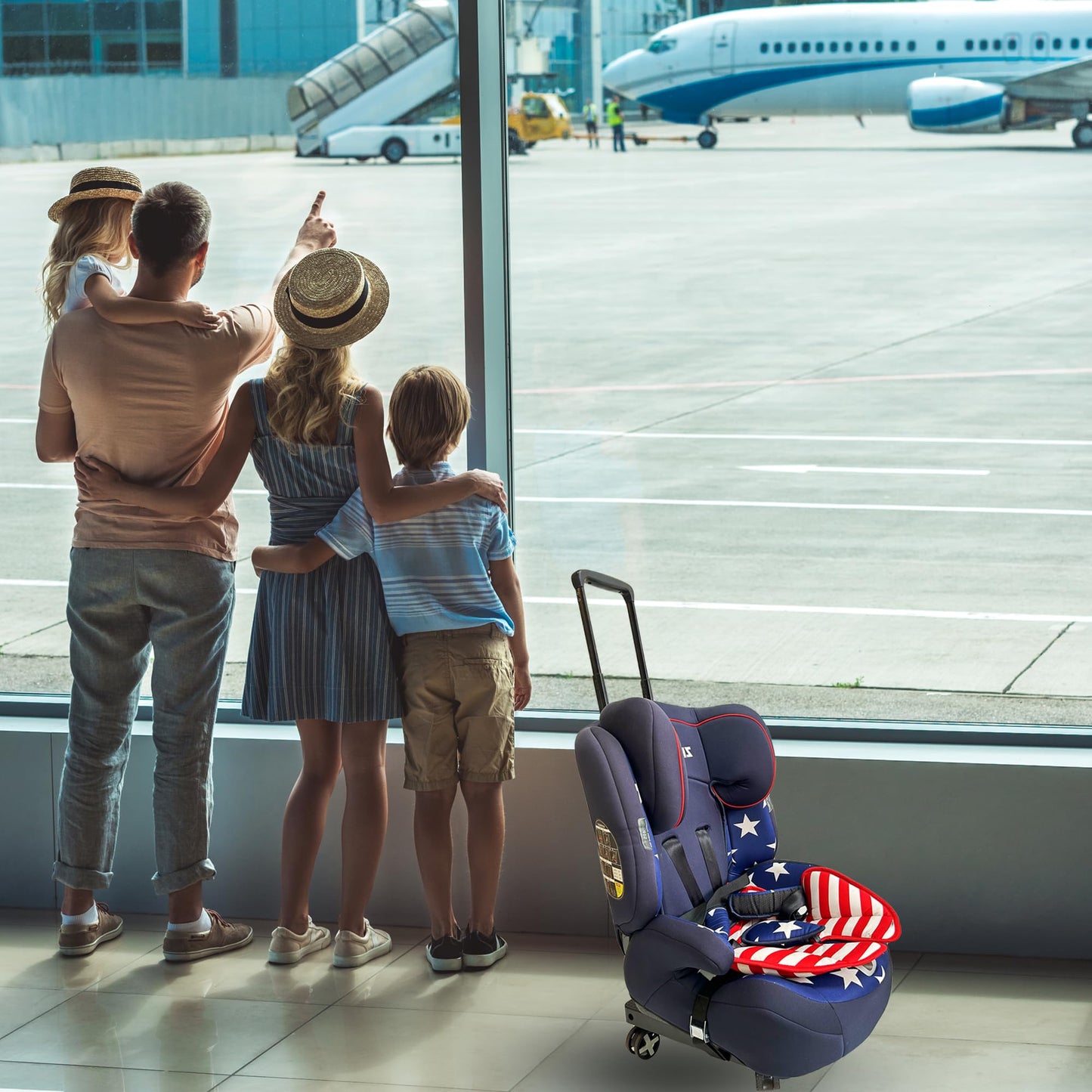 Car Seat Dolly for Airport - CarSeat Roller Cart Wheels for Airplane - Car Seat Travel Cart Carrier with Straps Trolley Foldable Luggage Trolley (Black)