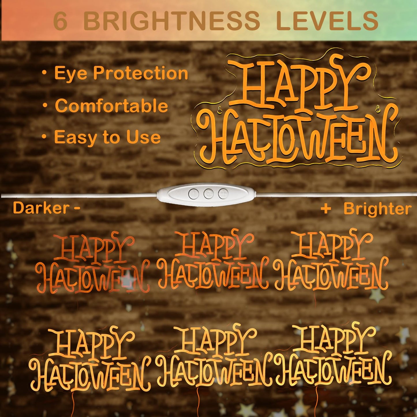 Wanxing Happy Halloween Neon Light Sign Golden Yellow Letter Led Nights for All Hallows' Day Party Wall Decor Art Decorations As a Gift for Children Friends Family 16.5'' * 19.4''
