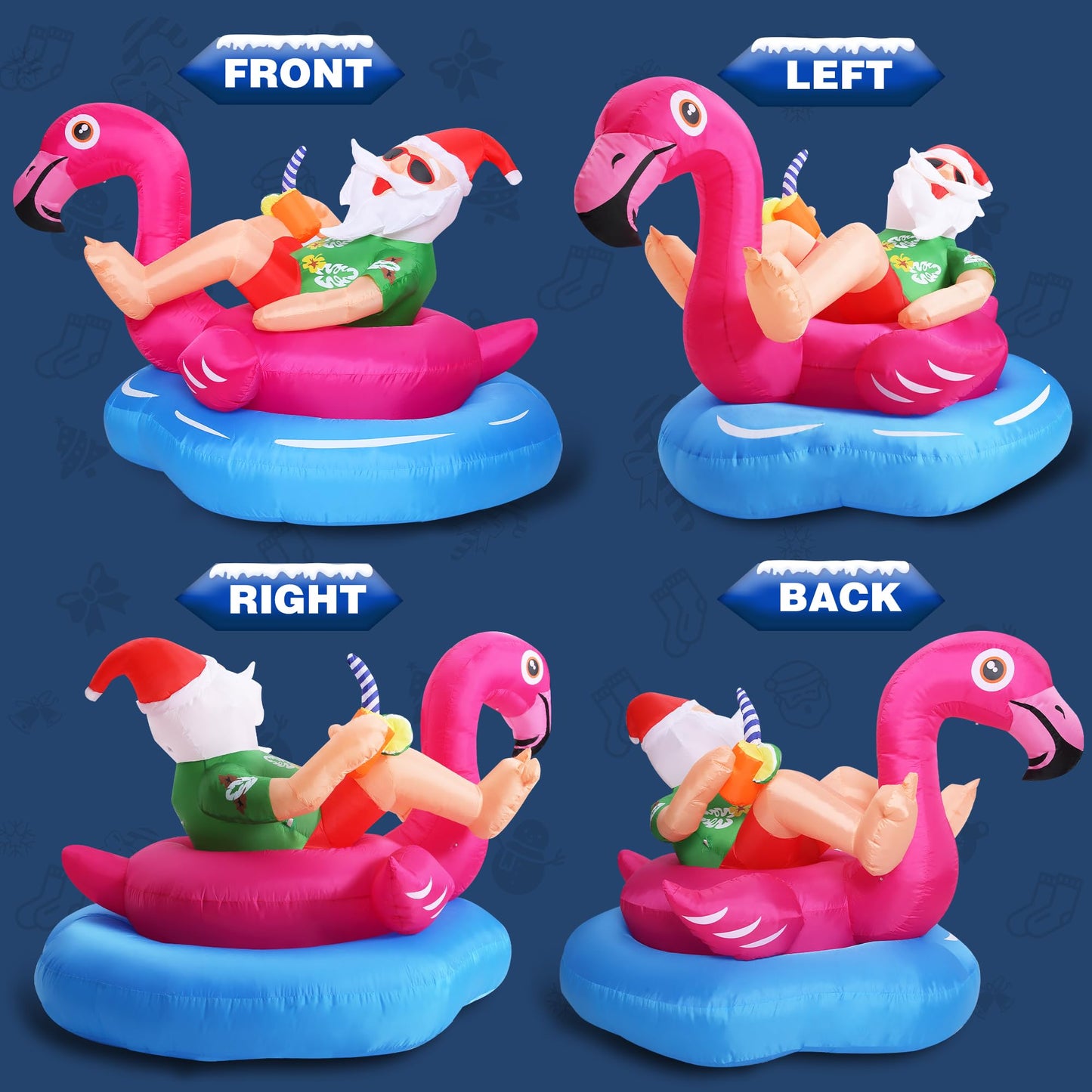 8 FT Hawaiian Santa on Flamingo Pool Float Christmas Inflatables Outdoor Decorations, Christmas Blow Up Santa Claus Yard Decorations for Garden Lawn Xmas Decor
