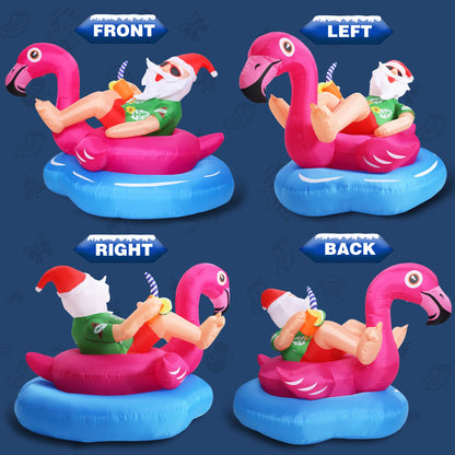 8 FT Hawaiian Santa on Flamingo Pool Float Christmas Inflatables Outdoor Decorations, Christmas Blow Up Santa Claus Yard Decorations for Garden Lawn Xmas Decor