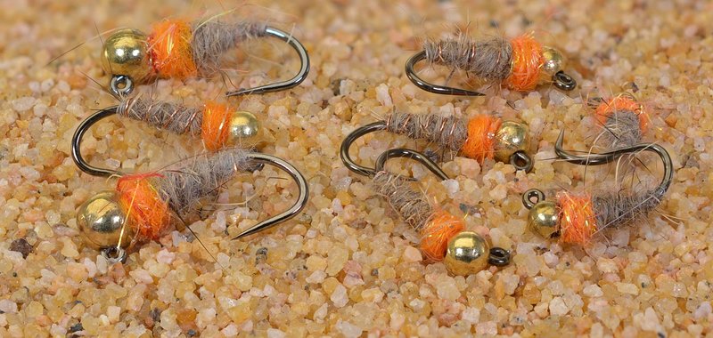 Tungsten Bead Head Hot Spot Hares Ear Jig Fly - Euro Nymph - Hanak Hooks - 6 Flies (6 Count Hook #14)