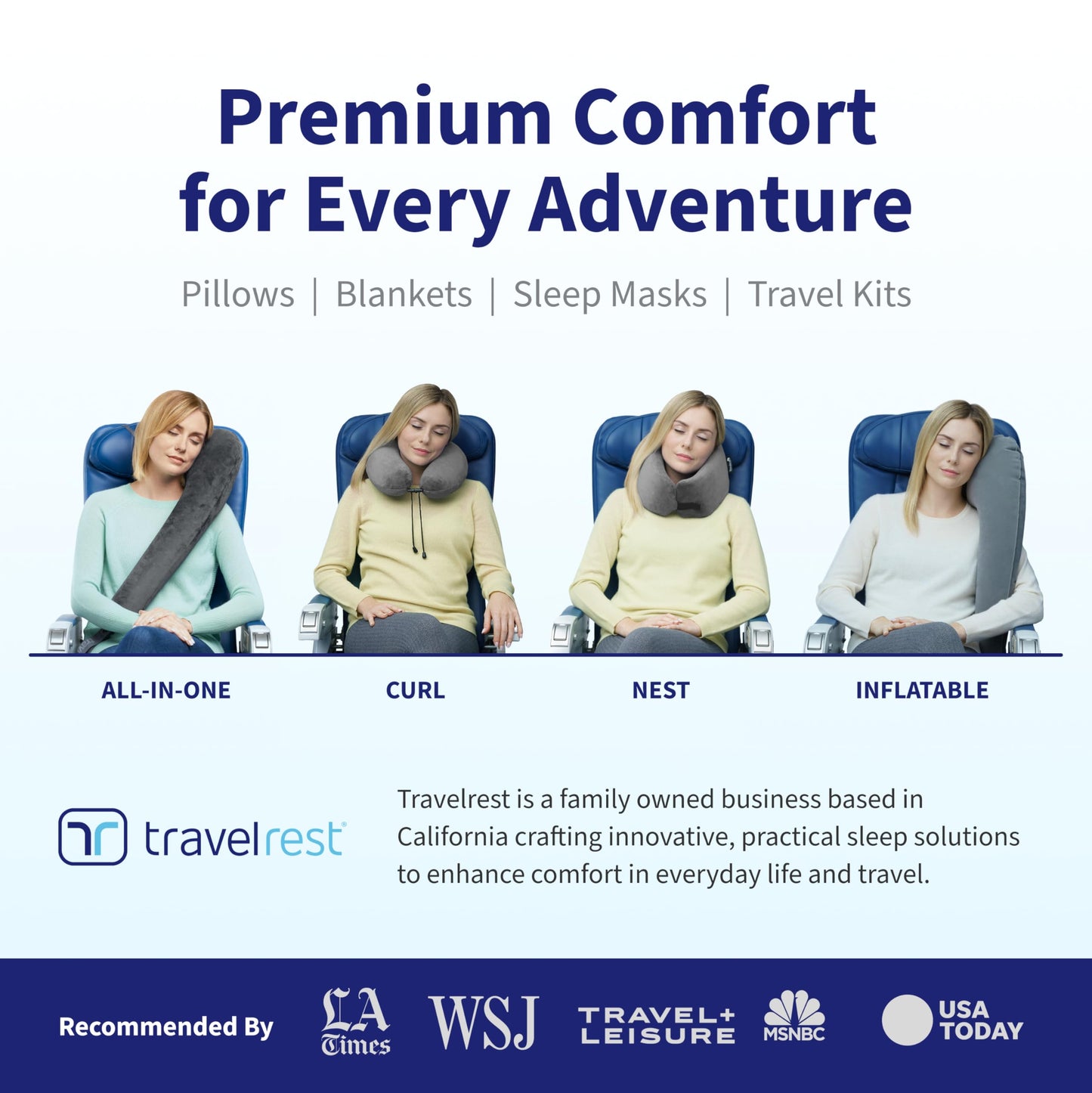Travelrest Nest Memory Foam Travel Neck Pillow, Advanced Support for Long Flights, Patented Design for Optimal Relaxation, Compact, Ergonomic, and Washable, On-the-Go and Attacthes to Luggage - Gray