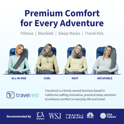Travelrest Nest Memory Foam Travel Neck Pillow, Advanced Support for Long Flights, Patented Design for Optimal Relaxation, Compact, Ergonomic, and Washable, On-the-Go and Attacthes to Luggage - Gray