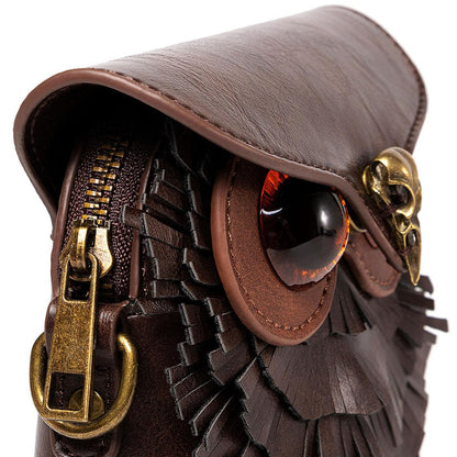 Small Crossbody Bag Shoulder Purse Leather Belt Pouch Travel Phone Holder Punk Medieval Vintage Festival Costume Accessory (Owl)