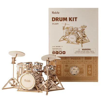 Rolife 3D Wooden Puzzles Drum kit Craft Model Kits for Adults to Build Musical Instruments Birthday Gift for Family and Friends 246 Pieces, Drum kit