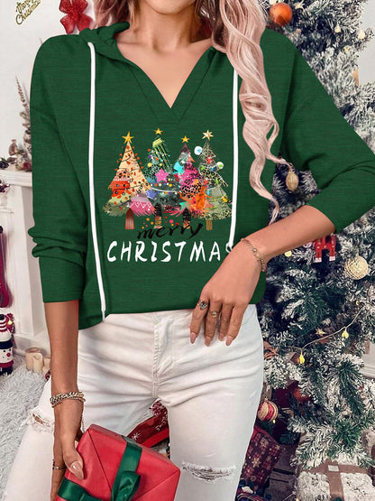 Zeagoo Christmas Hoodies Lightweight Long Sleeve Shirts Workout V Neck Sweatshirts Christmas Green M