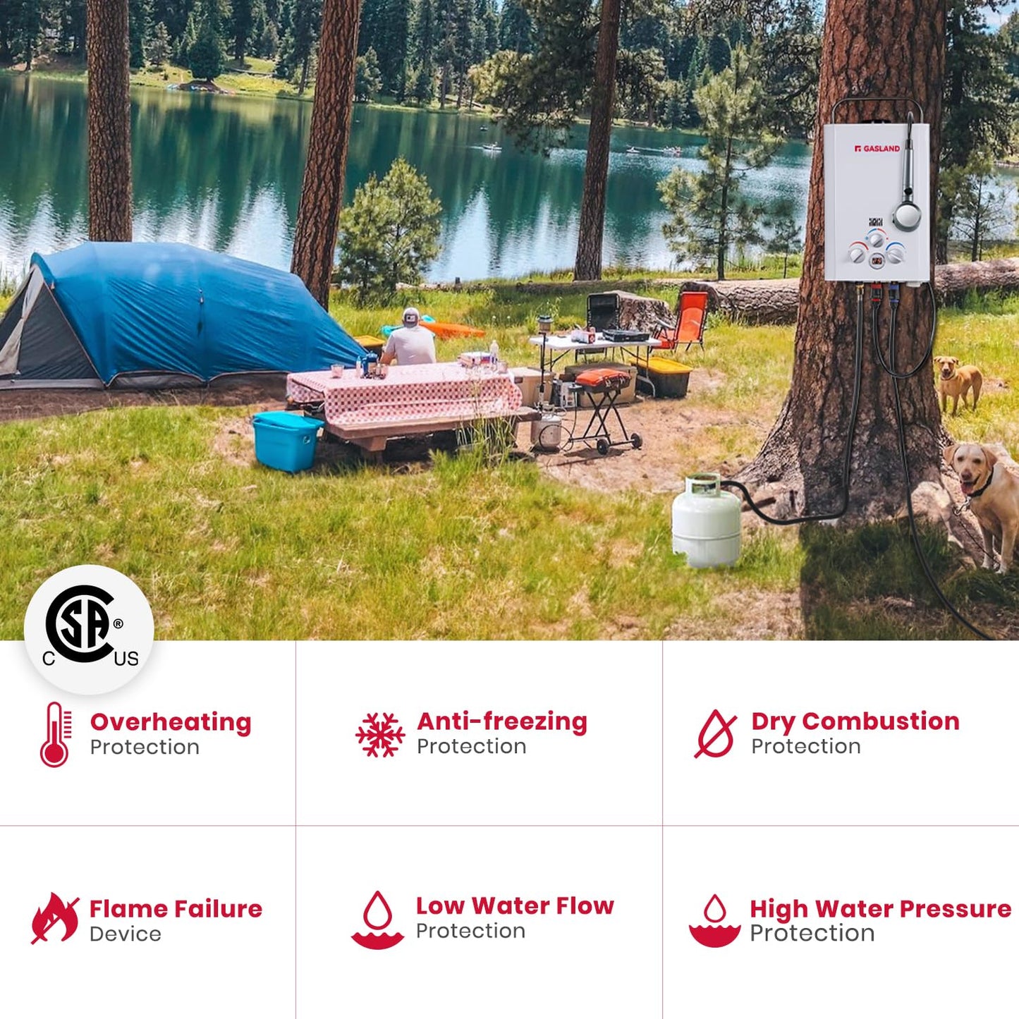 GASLAND 6L 1.58GPM Portable Propane Tankless Water Heater with 1.6 GPM Water Pump and 1/2" Twist-On Pipe Strainer