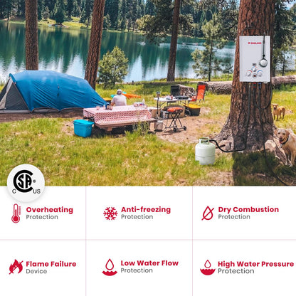 GASLAND 6L 1.58GPM Portable Propane Tankless Water Heater with 1.6 GPM Water Pump and 1/2" Twist-On Pipe Strainer