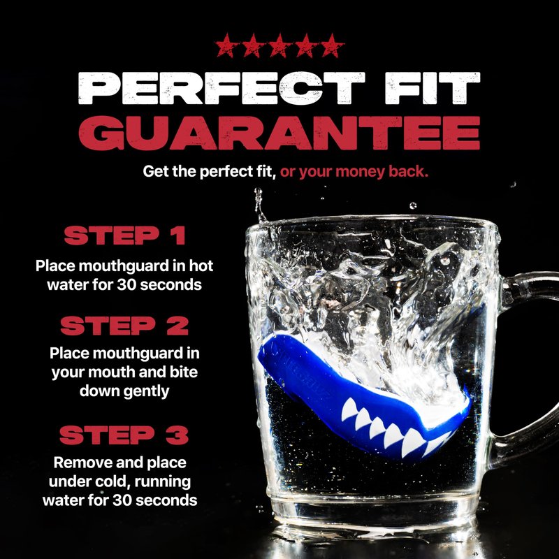 SAFEJAWZ Mouth Guard, Dual Layer Mouthguard for Adults with Case, Easy Fit Remoldable Mouthpiece for Football, Boxing, Lacrosse, MMA, Basketball & All Contact Sports (Adult 12+ Years, Shark Blue)