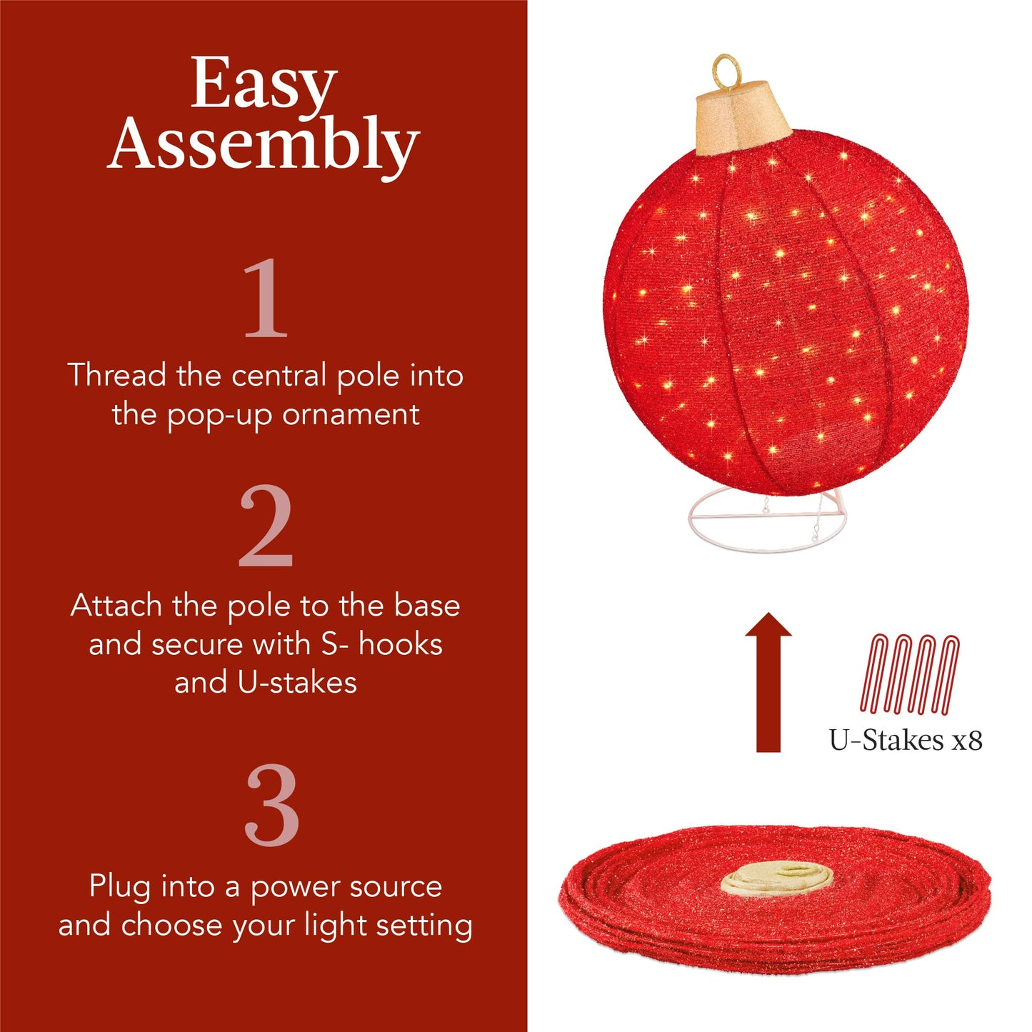Best Choice Products 2pc Lighted Pop-Up Outdoor Christmas Ornament Set, Holiday Ball Decoration w/ 180 LED Lights, 8 Light Functions - Red/Green